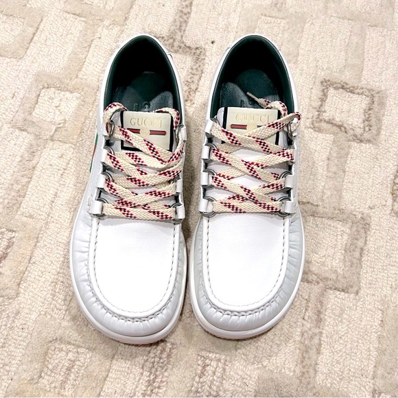 NIB Authentic Gucci Calfskin Leather Sneakers White 38 - Picture 1 of 10